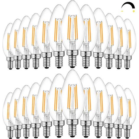 24er-Pack dimmbare E12-LED-Kerzenlampen (entspricht 60 W), 2700 K, warmweißes Licht im Vintage-Edison-Stil, energiesparende Kronleuchterleuchten