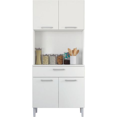 Buffet de Cuisine 4 Portes 1 Tiroir Blanc 3 Niches L 80 H 180 P 36.3 cm