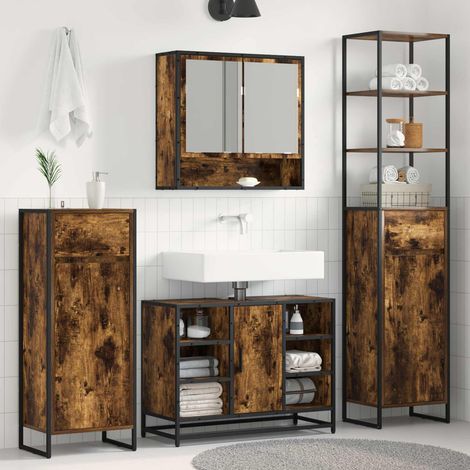 vidaXL Mobile da Bagno con cassetto Quercia Fumosa 40 x 30 x 180