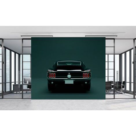 Papier peint panoramique trompe l'oeil pour bureau Tapisserie panoramique sur fond gris vert Papier peint panoramique voiture vintage noire (1/3)