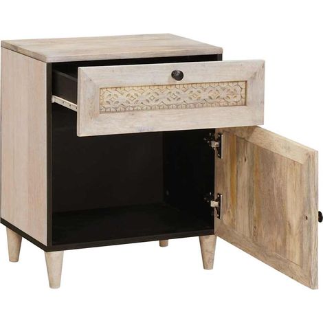 Table de chevet Cabinet de chevet Table de nuit Beige 50 x 33 x 60 cm Bois d'acacia massif (1/5)