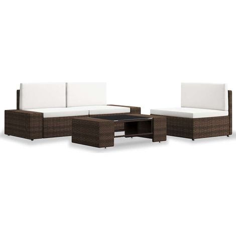 Salon de jardin 4 pièces en résine tressée marron et blanc crème - PANGIVO (1/5)