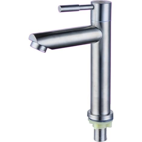 Robinet de salle de bain à bec droit et finition brossée, robinet d'eau froide en acier inoxydable, mitigeur à levier unique avec flexible, adapté aux éviers et lavabos. (1/5)