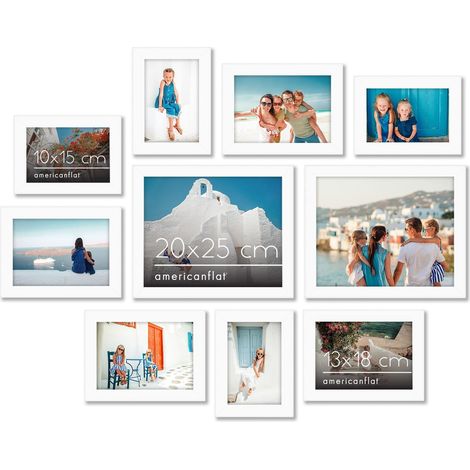 Lot de 10 Cadres Photos - Cadre Photo Multiple avec Deux 20x25 cm, Quatre 13x18 cm et Quatre 10x15 cm - Décoration Murale et Collages avec Verre Résistant aux Chocs - Blanc (1/5)