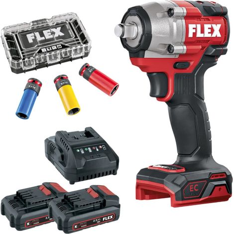 Visseuse à percussion FLEX IW 1/2" 400 EC 18V avec jeu de douilles à choc (batterie et chargeur) (1/2)