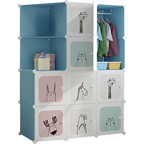 Armoire Penderie Étagère de Rangement en Plastique Meuble de Rangement Portable pour Vêtements Chaussures Jouets Accessoires, 12 cubes, bleu,111x47x147CM (1/5)
