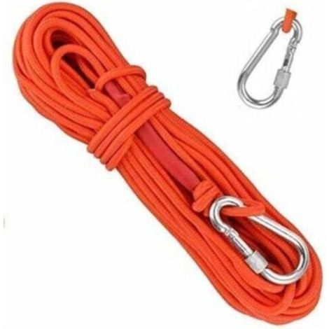 Corde tressée en polypropylène Cordes d'escalade 20M avec mousqueton Protection UV Anti-moisissure Anti-corrosion Multifonctionnel pour Pêche Alpinisme Camping Sauvetage Randonnée - Orange