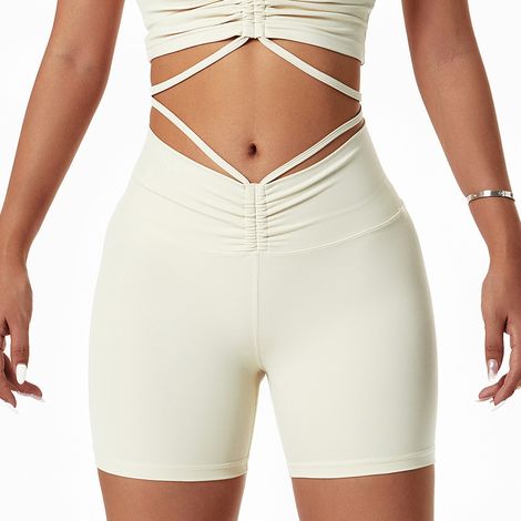 Short De Yoga - Taille Haute Sans Couture - Tissu Nylon Respirant Élastique - Pour Fitness Course Pilates - Blanc - XL (1/5)