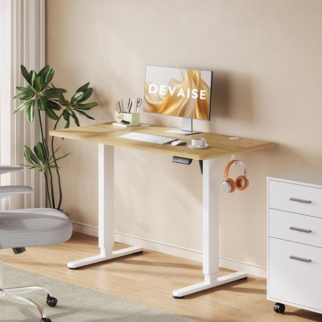 Bureau réglable en hauteur 120 × 60 cm, moteur silencieux avec 3 hauteurs préréglées, hauteur réglable de 72 à 118 cm, bureau ergonomique assis-debout pour le bureau, finition chêne (1/5)