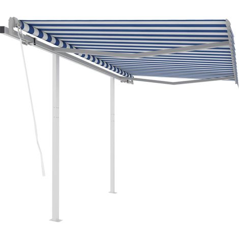 vidaXL Tenda da Sole Retrattile Automatica con Pali 3x2,5m Blu Bianca (1/5)