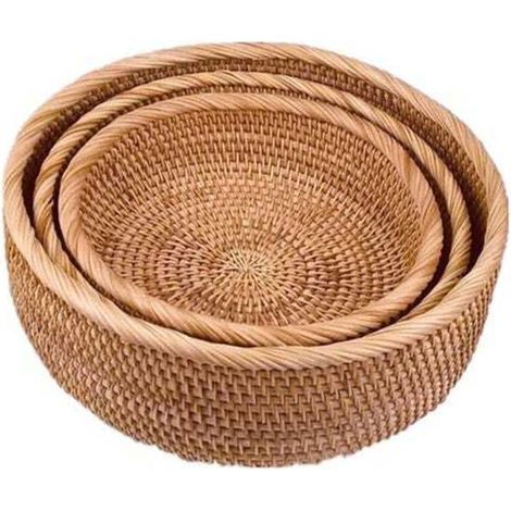Panier de rangement décoratif rond en rotin pour fruits, pain, collation, bureau, 3 pièces (1/4)