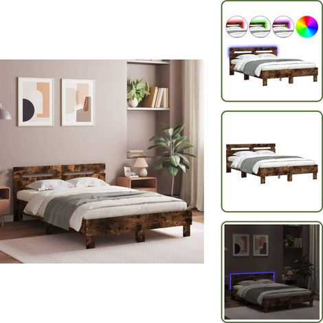 Cadre de lit avec LED sans matelas chêne fumé 120x190 cm - Lit Double - Cadre De Lit - Éclairage LED - Bois D'ingénierie - Design Moderne (1/5)