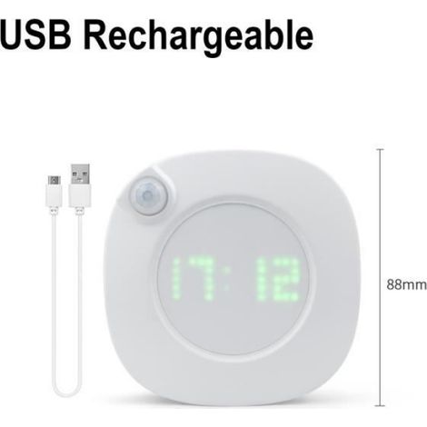 Rechargeable par USB Nouveauté Horloge Murale Led Avec Capteur De Mouvement Pir, Aimant Suspendu, Veilleuse, (1/4)