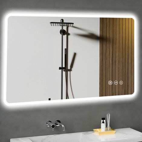 Miroir de salle de bain avec éclairage 100x60 cm, LED à interrupteur tactile, 3 couleurs de lumière, variateur, anti-buée, verre anti-explosion, IP44, montage horizontal/vertical. (1/5)