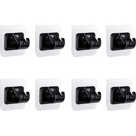 Paquete de 8 soportes para barra de cortina, color negro, sin barra de perforación, soportes para barra autoadhesivos transparentes (1/4)