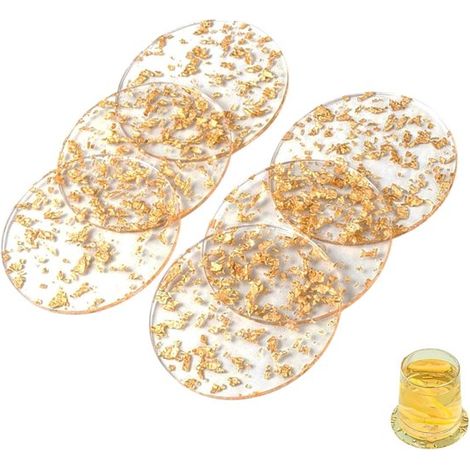 Set di 6 sottobicchieri, sottobicchieri rotondi, sottobicchieri dorati, accessori da tavola, sottobicchieri rotondi (9,5 cm), sottobicchieri trasparenti, sottobicchieri da tè (1/5)