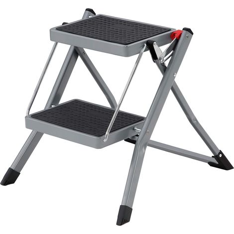 Songmics – Escabeau pliable 2 marches en acier – Largeur de marche 20 cm – Charge 150 kg – Antidérapant avec poignée – GSL002GY01 (1/5)