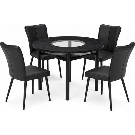 Modernes minimalistisches Rundtisch-Set 100 cm schwarz mit 2 PU-Stühlen und Metallbeinen (1/5)