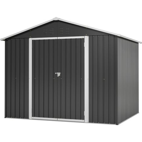 Abri rangement jardin métallique 240x192,3x191cm porte coulissante verrouillable 4 aérations stockage outils extérieur robuste (1/5)
