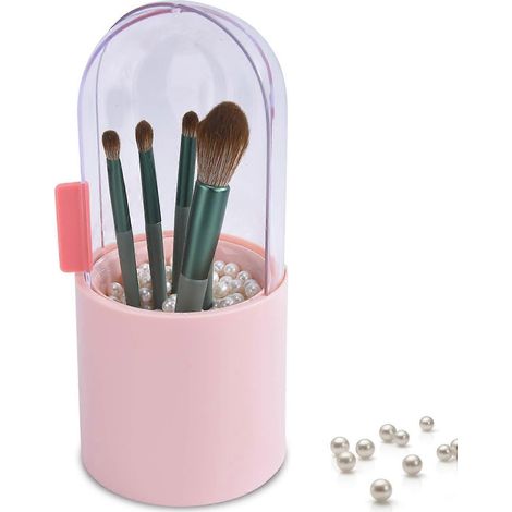 Porte-pinceaux de maquillage, boîte à pinceaux avec couvercle, grande capacité, rangement pour pinceaux cosmétiques, boîte de rangement pour pinceaux avec couvercle coulissant anti-poussière. (1/4)