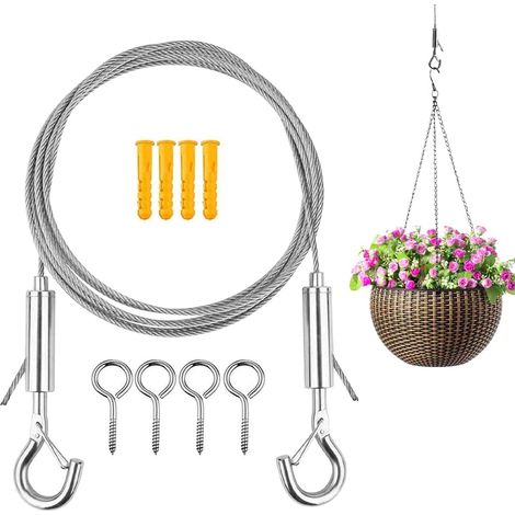 5m Corde en Acier Inoxydable à Suspendre Kit, Câble en Acier Inoxydable avec Ancrage Mural et Œillets à Vis Câble Métallique Suspendu pour Plante Grimpante Suspension Lumineuse Corde à Linge (1/5)
