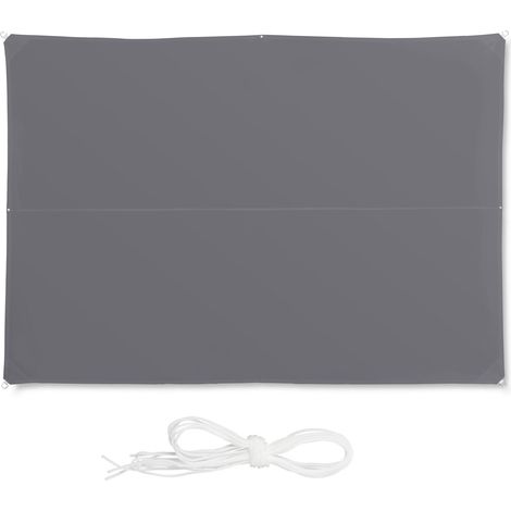 Relaxdays Shade Sail, Rectangular, Water-Repellent, UV-Protection with Tethers, Balcony Canopy, WxD: 3x4 m, Grey (1/5)