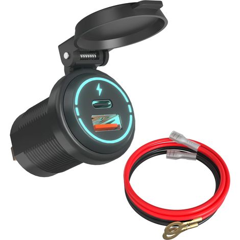 12-V-USB-Buchse, QC3.0 18 W & PD 30 W US-B-Ladegerät für Motorrad, IP67-Auto-USB-Buchse, USBC-Motorrad für Caravan SUV Marine Boat 12 V
