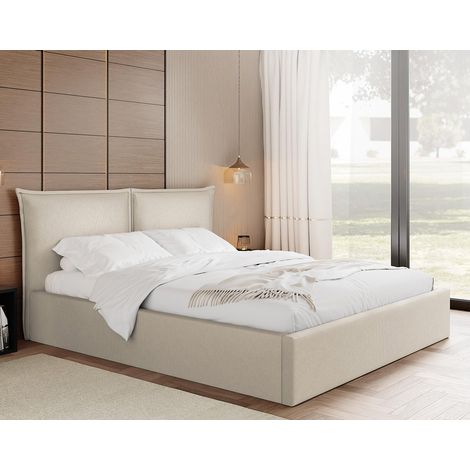John - lit coffre - 180x200 cm - en velours - sommier inclus - beige