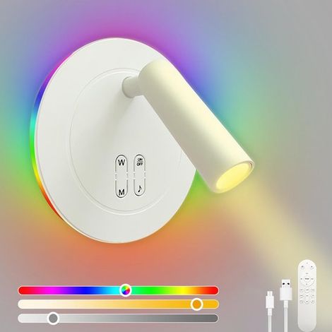 Lámpara de pared regulable con iluminación RGB y mando a distancia: lámpara de lectura moderna para dormitorio y salón. (1/5)