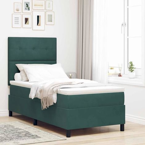 LED Boxspringbett mit Matratze Dunkelgrün 90 x 200 cm Samt