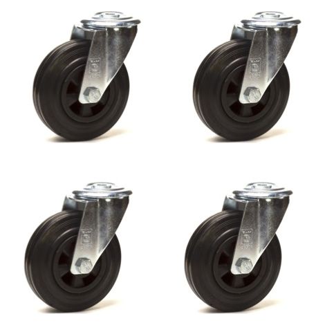 Lot de 4 roulettes à oeil pivotantes caoutchouc noir 125 mm - 300 Kg (1/2)