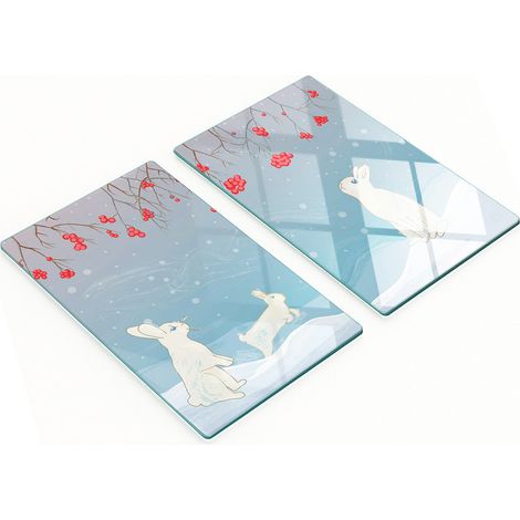 Taglieri e vassoi decorativi in vetro con coniglietti natalizi, 2x30x52 cm (1/5)