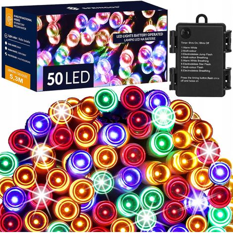 Luci natalizie mulicolor+bianco caldo 50 LED 5m Esterno Timer 8 Funzioni Batterie (1/5)