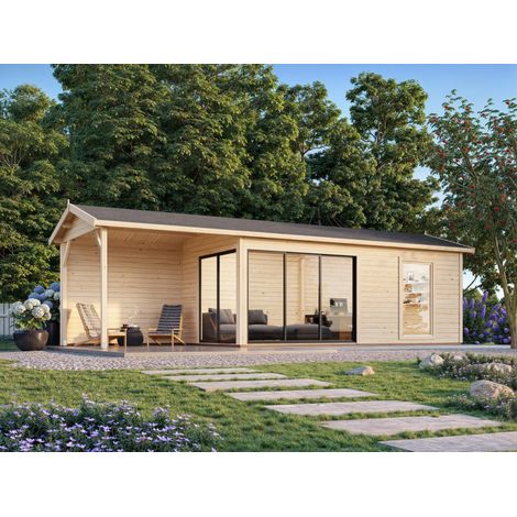 Abri de jardin en bois Amanda 17,1+7,8 m2 Slide Plus Naturel (1/5)