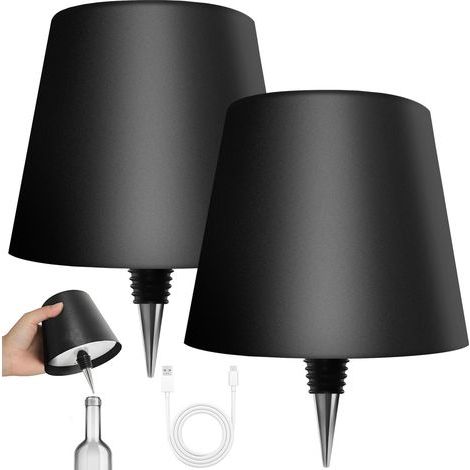 Due nuove lampade wireless per bottiglie, lampade a LED per bottiglie, nere, dimmerabili in tre colori. (1/5)