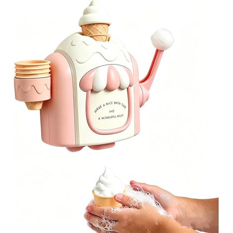 Beyamis Machine à bulles de glace pour enfants, jouet de bain manuel, crème glacée rose