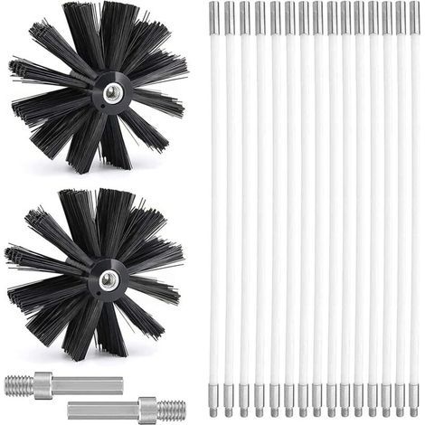 Kit de Ramonage, Kit Nettoyage Cheminée Ø150mm,Outil Nettoyage pour Cheminées avec 15 Tiges Flexibles de 410 mm et 2 TêTes de pour Cheminée,évent de Sécheuse,Tuyau d'égout,poêle à Bois (1/5)