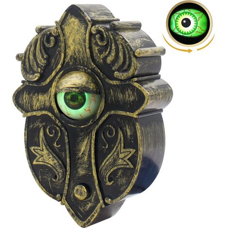Sonnette de porte décorative en forme d'œil parlant, sonnette animée à un œil avec œil lumineux, accessoire de décoration effrayant pour fêtes et maisons hantées, pour l'intérieur et l'extérieur (1/5)