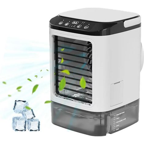 Mini climatiseur portable 3 vitesses, réservoir d'eau de 900 ml, lumière nocturne 7 couleurs pour chambre à coucher, bureau (1/5)