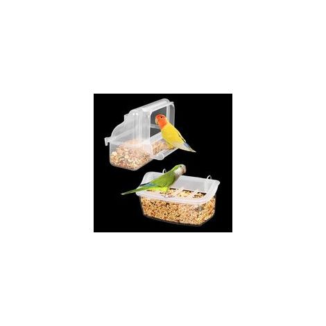 Lot de 2 mangeoires en plastique pour cage à oiseaux, mangeoires à suspendre pour perroquets, petits oiseaux, perroquets, calopsittes, pigeons, canaris (transparent) (1/5)
