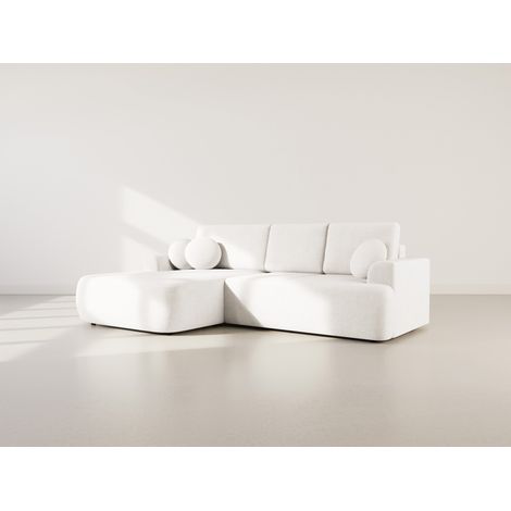 Candela - ecksofa links 4-sitzer - schlaffunktion und bettkasten - aus bouclé-stoff - beige (1/5)