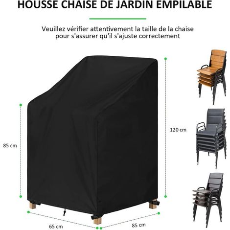 Stapelbare Gartenstuhl-Schutzhülle, Schutzhülle für Gartenstühle, wasserdichte Stuhlhülle aus 420D Oxford-Gewebe für 6 stapelbare Stühle (65 x 75 x 85/120 cm), Schwarz
