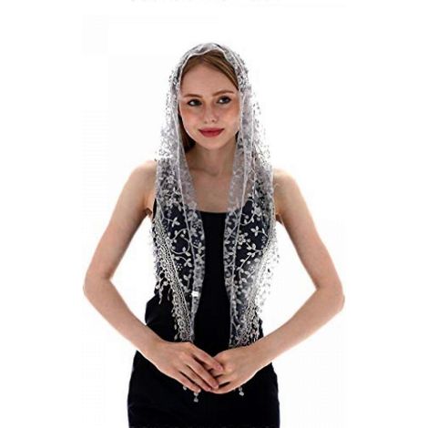 Voile de mariée triangulaire en dentelle, foulard en tulle, couvre-voile pour cérémonie religieuse et demoiselles d'honneur, gris, WZ-1388R (1/4)