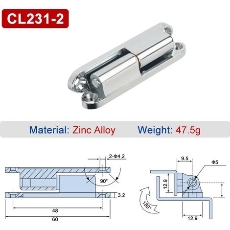 (CL231-2-Zinc) 2 charnières mâles/femelles détachables en acier inoxydable CL231-1-2, charnières enfichables en alliage de zinc pour boîtier électrique, charnières de porte amovibles (1/5)