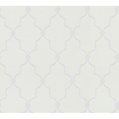 Papier peint intissé en mosaique blanc Tapisserie moderne style baroque Papier peint élégant 10,05 x 0,53 m à peindre idéal pour salon (1/4)