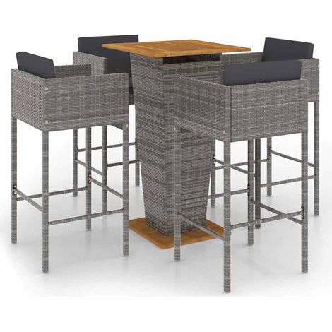 Maison Exclusive - Set da Bar da Giardino 5 pz con Cuscini in Polyrattan Grigio (1/5)