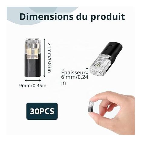 Connecteur Etanche 12V, Connecteur Electrique Rapide 2 fils, Connecteur Étanche pour Câbles 18-22 AWG Prise Automatique pour Véhicules LED Systèmes Audio Fixation (1/4)