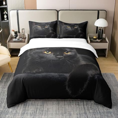 Chat Parure De Lit Pet Chat Modèle Literie Set Enfants Mignon Chaton Couette Garçons Filles Léger Mystérieux Noir Housse De Couette Housse 240x260cm 100% Coton 3 Pièces - 260 x 240 cm + 2 taies d'orei (1/5)