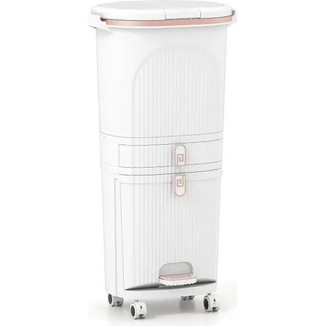 Kitchen Trash Can with Lid 3-Layer Bin with 2 Removable Buckets, White Vertical Waste Bin Container (1/5)