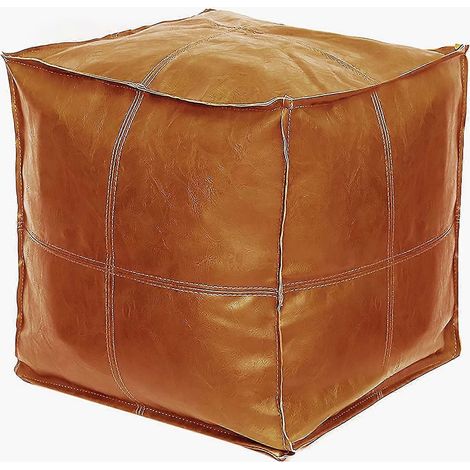 Pouf carré en cuir non rembourré, orange - 45" x 45" x 45" (1/5)